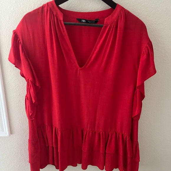 Zara Scarlet Ruffle V-Neck Blouse - Picture 2 of 6